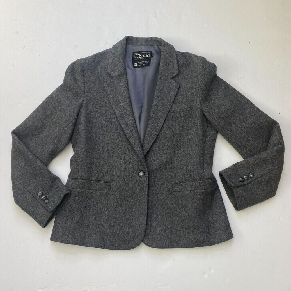 Chaus Women's Gray Wool Blend Blazer Size 9/10 one button pockets Used‎